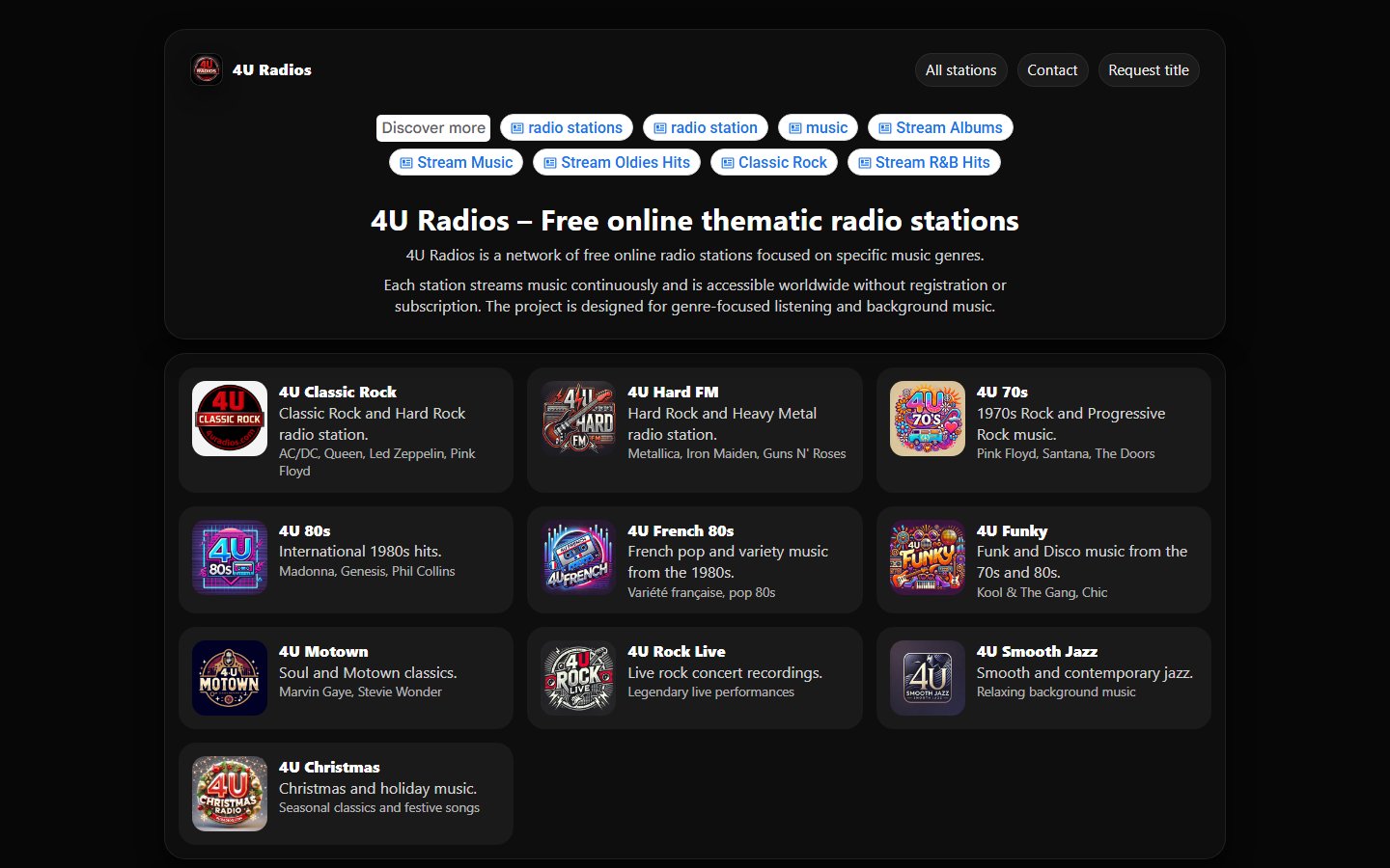Page d’accueil de 4U Radios